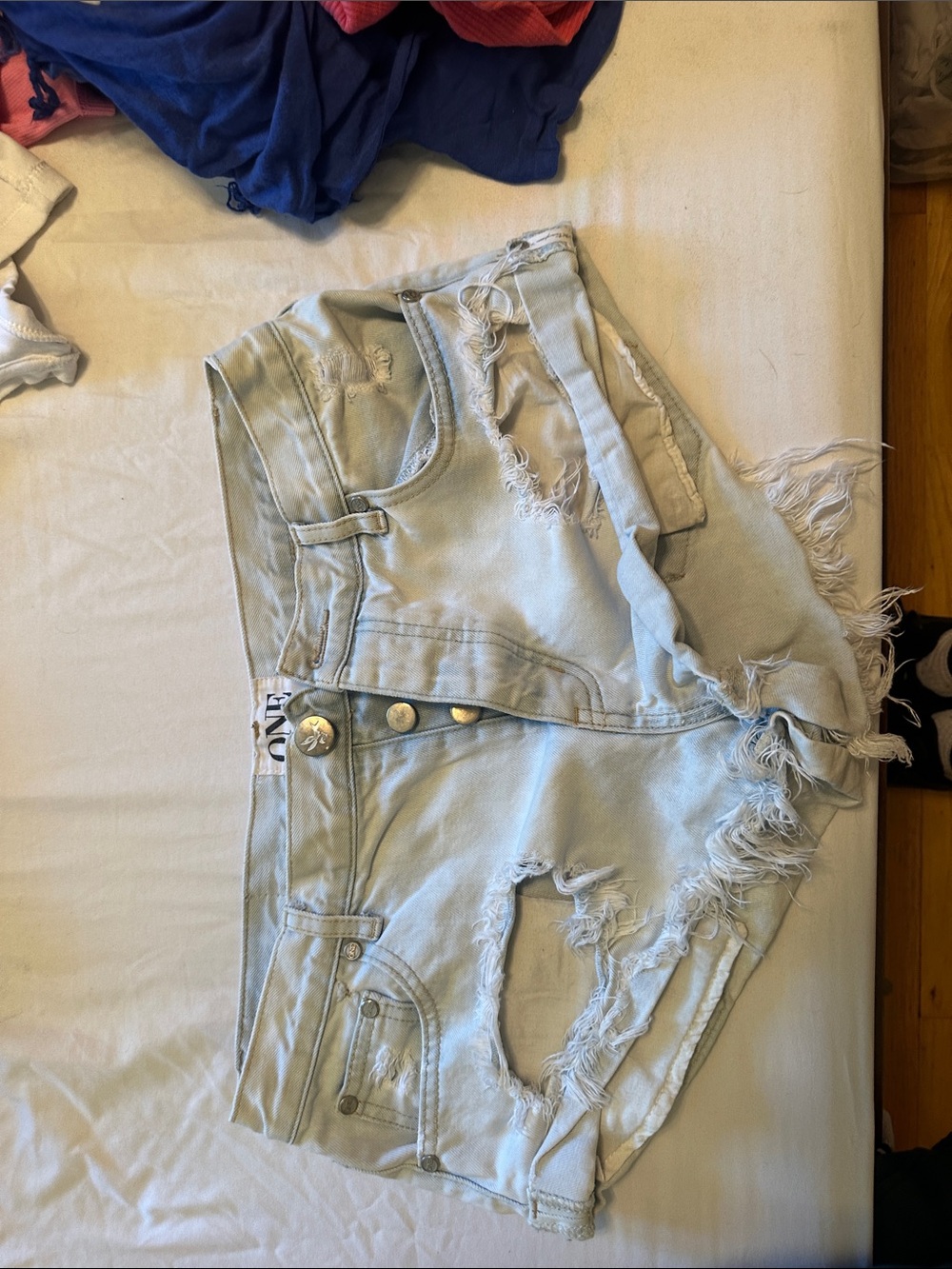 One Teaspoon Bandits Light Wash Distressed Denim Cutoff Shorts
